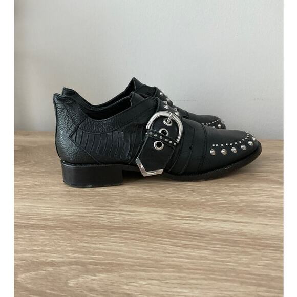 Zadig & Voltaire Leather Spiked Buckle Oxford Flat Shoe Black - Picture 3 of 7
